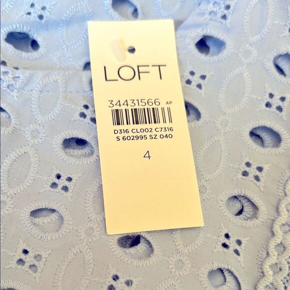 NWT Loft Dress Eyelet Flounce Shift Dress Baby Blue 4 - Picture 6 of 11